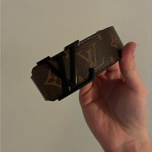 Louis Vuitton Brown Monogram Belt with Black Logo Buckle
